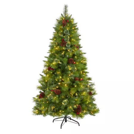 Nearly Natural 6 ft Montana Mixed Pine Artificial Christmas Tree with Pine Cones Berries and 350 Clear LED Lights Artificial Christmas Trees