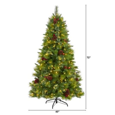 Image showing  6 ft. Montana Mixed Pine Artificial Christmas Tree with Pine Cones, Berries and 350 Clear LED Lights