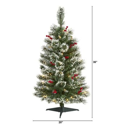 Image showing  3 ft. Pre-Lit Frosted Swiss Pine Artificial Christmas Tree with Berries, Clear LED Lights