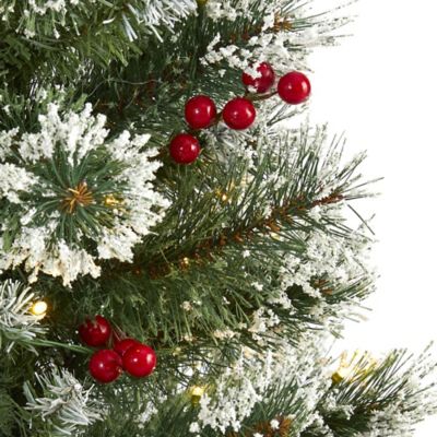 Image showing  3 ft. Pre-Lit Frosted Swiss Pine Artificial Christmas Tree with Berries, Clear LED Lights