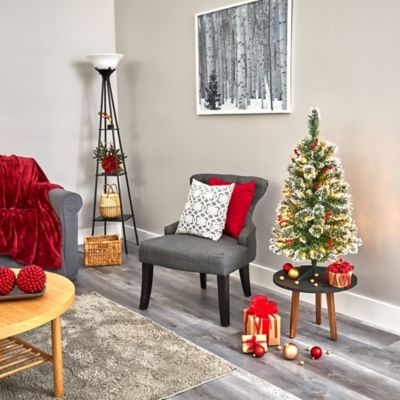 Image showing 5 th Nearly Natural 3 ft. Pre-Lit Frosted Swiss Pine Artificial Christmas Tree with Berries, Clear LED Lights