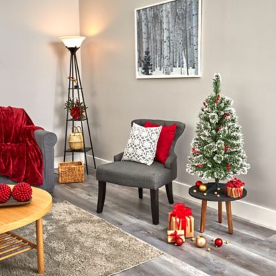 Image showing 6 th Nearly Natural 3 ft. Pre-Lit Frosted Swiss Pine Artificial Christmas Tree with Berries, Clear LED Lights