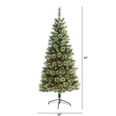 Image showing  6 ft. Frosted Swiss Pine Artificial Christmas Tree with Clear LED Lights and Berries