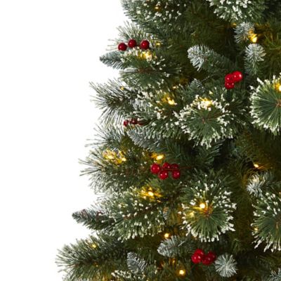 Image showing  6 ft. Frosted Swiss Pine Artificial Christmas Tree with Clear LED Lights and Berries