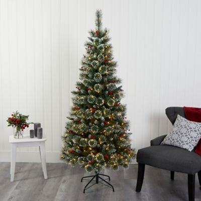 Image showing  6 ft. Frosted Swiss Pine Artificial Christmas Tree with Clear LED Lights and Berries