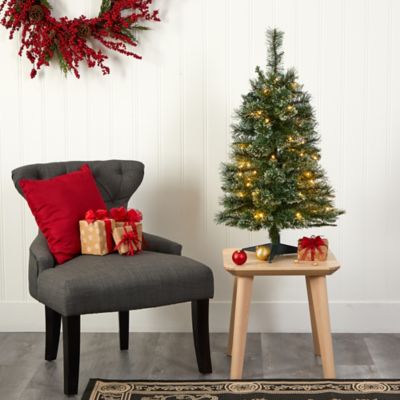 Image showing  3 ft. Wisconsin Slim Snow-Tipped Pine Artificial Christmas Tree with Clear LED Lights