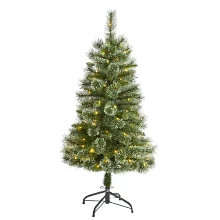 Nearly Natural 4 ft Wisconsin Slim Snowy Tip Pine Artificial Christmas Tree with Clear LED Lights Artificial Christmas Trees