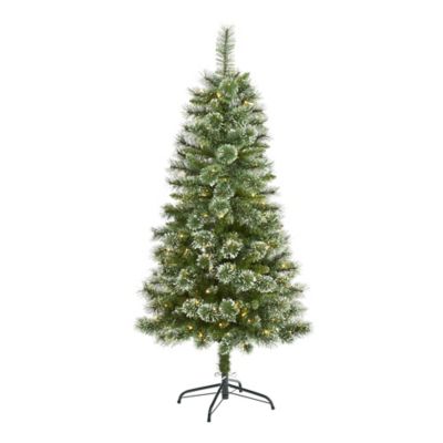 Nearly Natural 5 ft. Wisconsin Slim Snow-Tipped Pine Artificial Christmas Tree with Clear LED Lights