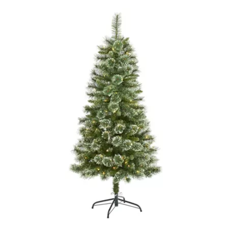 Nearly Natural 5' Wisconsin Slim Snowy Tip Pine Artificial Christmas Tree with Clear LED Lights Artificial Christmas Trees