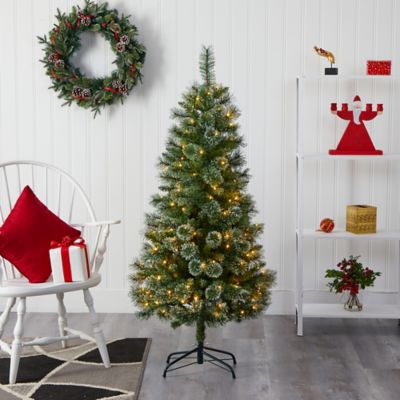 Image showing  5 ft. Wisconsin Slim Snow-Tipped Pine Artificial Christmas Tree with Clear LED Lights