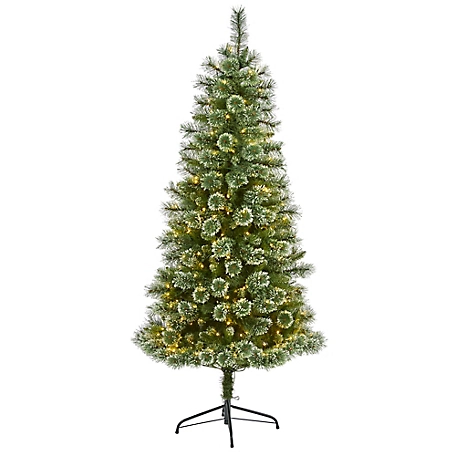 Nearly Natural 6 ft. Wisconsin Slim Snow-Tipped Pine Artificial Christmas Tree with Clear LED Lights