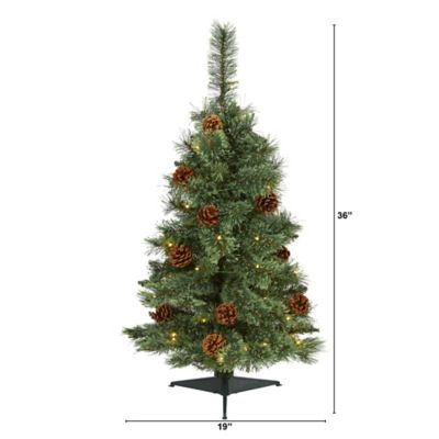Image showing  3 ft. Pre-Lit White Mountain Pine Artificial Christmas Tree with Pine Cones, Clear LED Lights