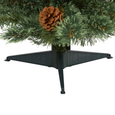 Image showing  3 ft. Pre-Lit White Mountain Pine Artificial Christmas Tree with Pine Cones, Clear LED Lights