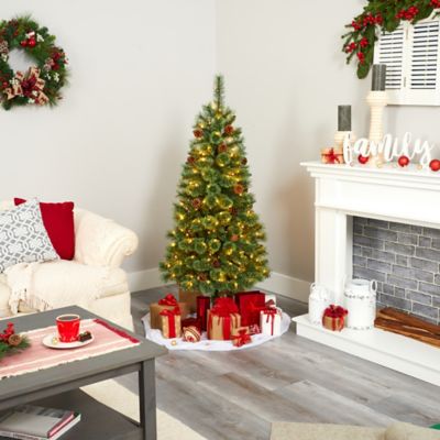 Image showing 5 th Nearly Natural 5 ft. White Mountain Pine Artificial Christmas Tree with Clear LED Lights and Pine Cones