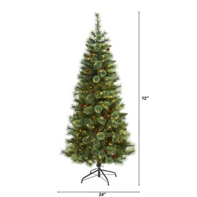 Image showing  6 ft. White Mountain Pine Artificial Christmas Tree with 300 Clear LED Lights and Pine Cones