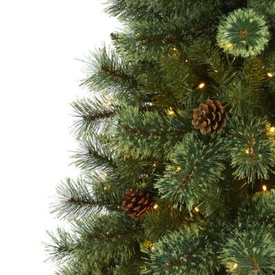 Image showing  6 ft. White Mountain Pine Artificial Christmas Tree with 300 Clear LED Lights and Pine Cones