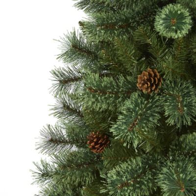 Image showing  6 ft. White Mountain Pine Artificial Christmas Tree with 300 Clear LED Lights and Pine Cones