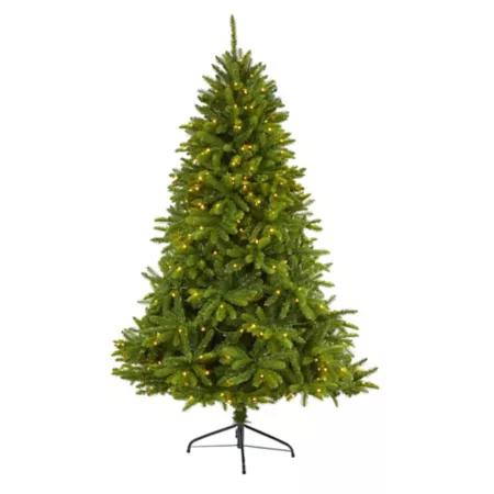 Nearly Natural 6 ft Sierra Spruce Artificial Christmas Tree Natural Look with 300 Clear LED Lights Bendable Branches Artificial Christmas Trees