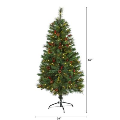Image showing  5 ft. Mixed Pine Artificial Christmas Tree with Clear LED Lights, Pine Cones and Berries