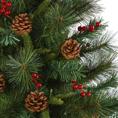 Image showing  5 ft. Mixed Pine Artificial Christmas Tree with Clear LED Lights, Pine Cones and Berries