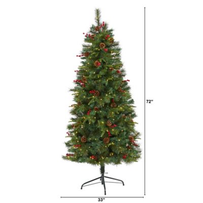 Image showing  6 ft. Pre-Lit Mixed Pine Artificial Christmas Tree with 250 Clear LED Lights, Pine Cones and Berries