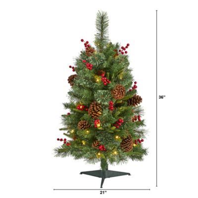 Image showing  3 ft. Norway Mixed Pine Artificial Christmas Tree with Clear LED Lights, Pine Cones and Berries