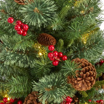 Image showing  3 ft. Norway Mixed Pine Artificial Christmas Tree with Clear LED Lights, Pine Cones and Berries