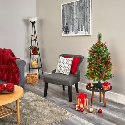 Image showing 5 th Nearly Natural 3 ft. Norway Mixed Pine Artificial Christmas Tree with Clear LED Lights, Pine Cones and Berries