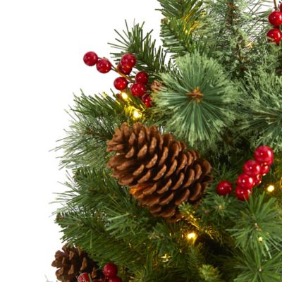 Image showing  4 ft. Norway Mixed Pine Artificial Christmas Tree with Clear LED Lights, Pine Cones and Berries
