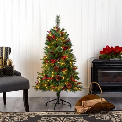 Image showing  4 ft. Norway Mixed Pine Artificial Christmas Tree with Clear LED Lights, Pine Cones and Berries