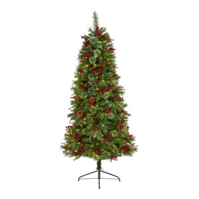 Nearly Natural 6.5 ft. Norway Mixed Pine Artificial Christmas Tree with Clear LED Lights, Pine Cones and Berries