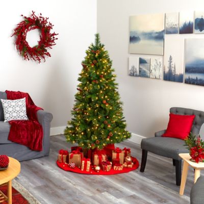 Image showing  6 ft. Aberdeen Spruce Artificial Christmas Tree with Clear LED Lights, Pine Cones and Red Berries