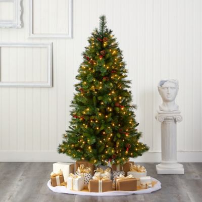Image showing  6 ft. Aberdeen Spruce Artificial Christmas Tree with Clear LED Lights, Pine Cones and Red Berries