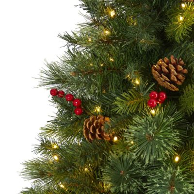 Image showing  6 ft. Aberdeen Spruce Artificial Christmas Tree with Clear LED Lights, Pine Cones and Red Berries