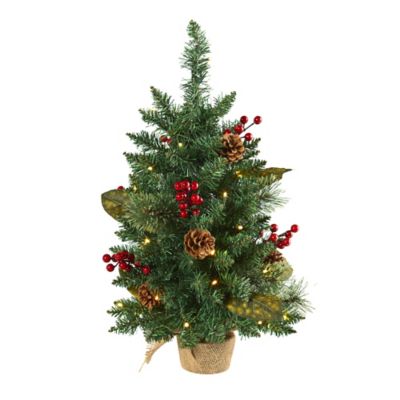 Nearly Natural 2 ft. Pine Cone and Berries Artificial Christmas Tree with 35 LED Lights and 86 Bendable Branches