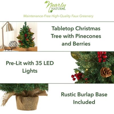 Image showing  2 ft. Pine Cone and Berries Artificial Christmas Tree with 35 LED Lights and 86 Bendable Branches