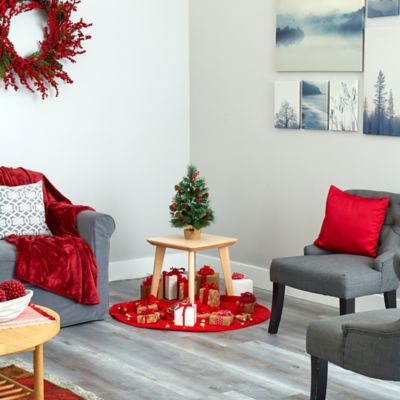 Image showing 6 th Nearly Natural 18 in. Pre-Lit Mixed Pine Artificial Christmas Tree with Holly Berries and Pine Cones, Clear LED Lights