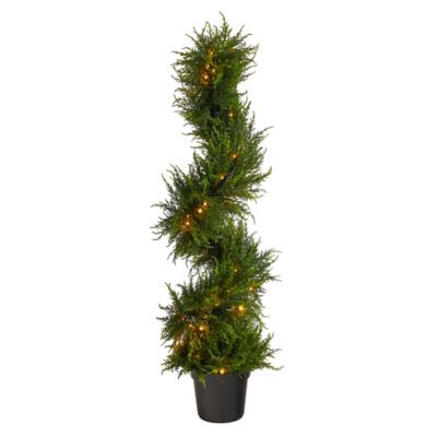 Nearly Natural 45 in. Indoor/Outdoor UV-Resistant Spiral Cypress Artificial Tree with Clear LED Lights