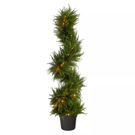 Nearly Natural 45" Indoor/Outdoor UV Resistant Spiral Cypress Artificial Tree with Clear LED Lights Artificial Christmas Plants