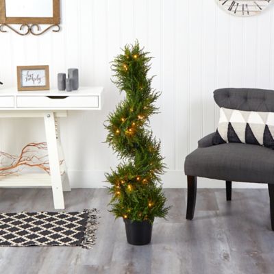 Image showing 5 th Nearly Natural 45 in. Indoor/Outdoor UV-Resistant Spiral Cypress Artificial Tree with Clear LED Lights