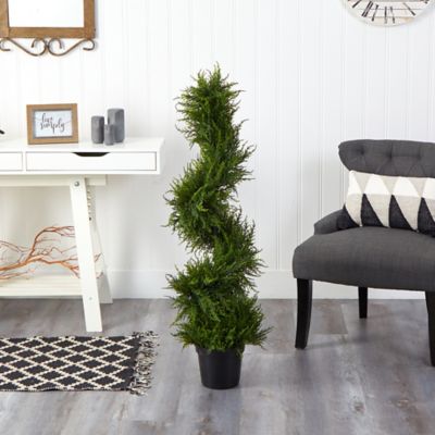 Image showing 6 th Nearly Natural 45 in. Indoor/Outdoor UV-Resistant Spiral Cypress Artificial Tree with Clear LED Lights