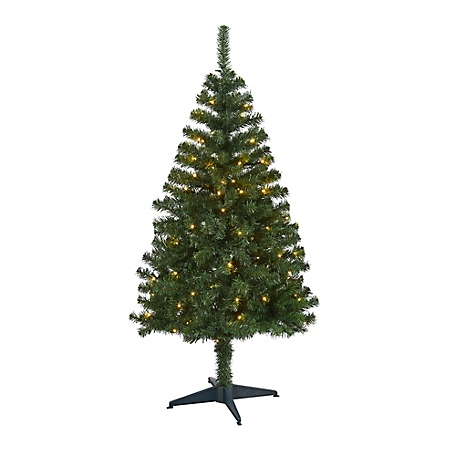 Nearly Natural 4 ft. Northern Tip Pine Artificial Christmas Tree with Clear LED Lights