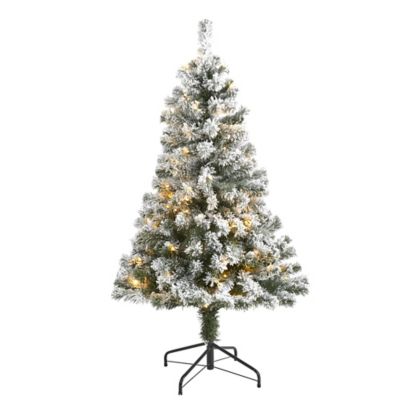 Nearly Natural 4 ft. Flocked West Virginia Fir Artificial Christmas Tree with Clear LED Lights