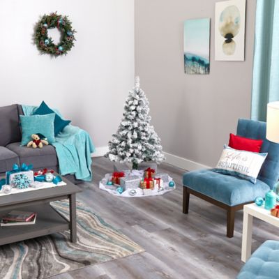 Image showing 5 th Nearly Natural 4 ft. Flocked Rock Springs Spruce Artificial Christmas Tree