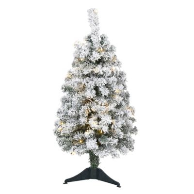 Nearly Natural 3 ft. Flocked Rock Springs Spruce Artificial Christmas Tree with Clear LED Lights