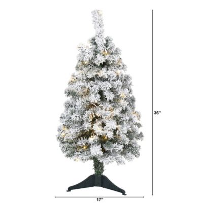 Image showing  3 ft. Flocked Rock Springs Spruce Artificial Christmas Tree with Clear LED Lights