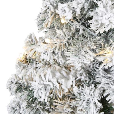 Image showing  3 ft. Flocked Rock Springs Spruce Artificial Christmas Tree with Clear LED Lights