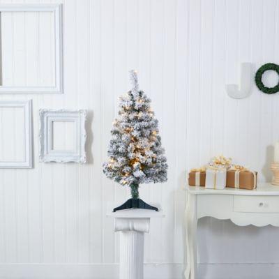 Image showing  3 ft. Flocked Rock Springs Spruce Artificial Christmas Tree with Clear LED Lights