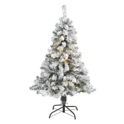 Nearly Natural 4 ft. Flocked Rock Springs Spruce Artificial Christmas Tree with Clear LED Lights