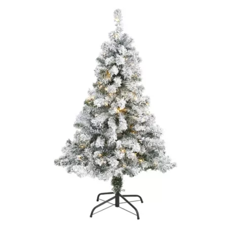 Nearly Natural 4-Foot Flocked Rock Springs Spruce Artificial Christmas Tree with Clear LED Lights Artificial Christmas Trees